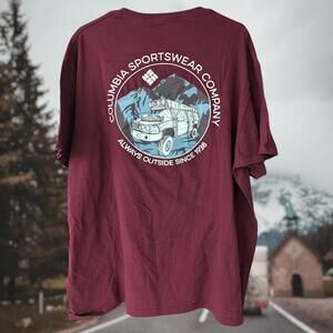 Columbia Sportswear Men’s XXL Burgundy T-Shirt Outdoor Graphic Logo Tee PFG XXL